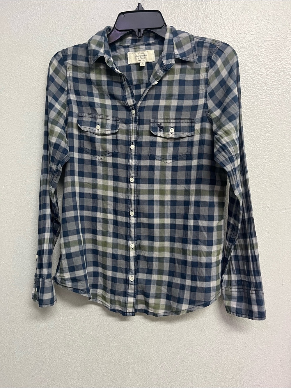 Abercrombie & Fitch Vintage Blue and Green Plaid Button-Up Shirt